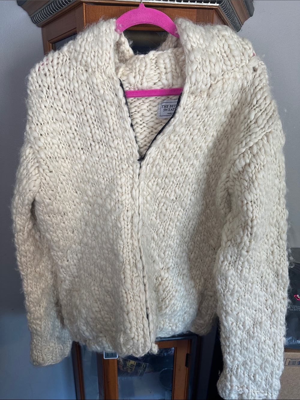 Chunky Cream Zip-Up Knit Cardigan Sweater